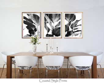 Black and White Print Set,Botanical Art, Printable Wall Decor, Set Of 3 Prints, Banana Leaves Print, Designer Wall Art, BW Palm Leaves