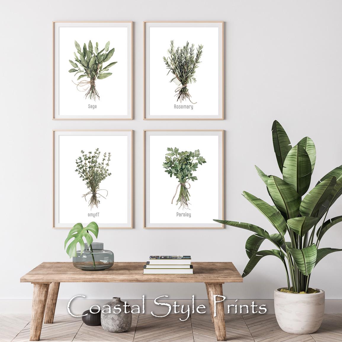 Kitchen Herbs Wall Art Set of 4 Prints, Garden Herbs Prints, Square ...