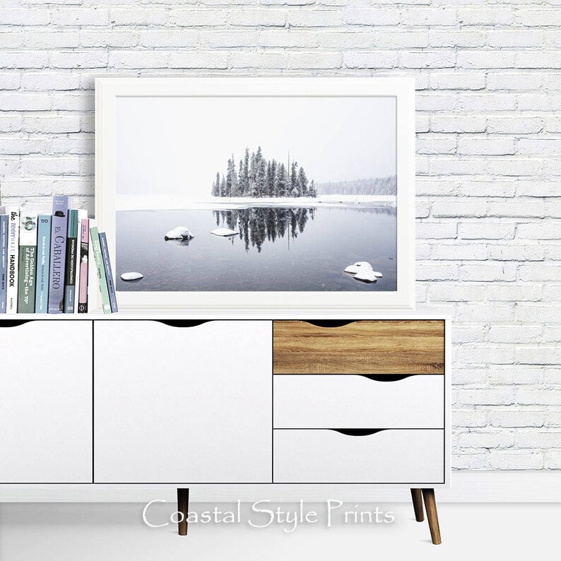 Winter Lake Print, Frozen Lake Photography, Scandinavian Art, Snow Trees Art Print, Gray Nature Print, Nordic Art, Reflection Print #230a image 4