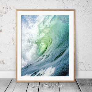 Fotografia di onde, stampa oceano blu, poster onda oceano, stampa oceano, poster surf, arte murale costiera, arte murale stampabile surf verde blu