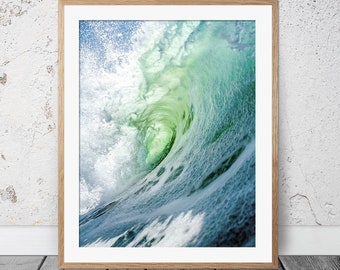 Ocean Wave Photography, Blue Ocean Print, Wave Poster, Ocean Print, Surfing Poster, Coastal Wall Art, Blue Green Surf Printable Wall Art