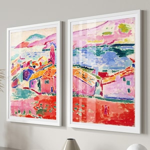 Ensemble d&#39;impression Matisse de 2 impressions, art mural Henri Matisse, peinture colorée, art du milieu du siècle, téléchargement numérique art imprimable rouge rose bleu #404