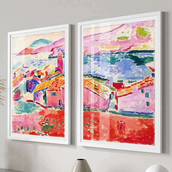 Matisse Print Set of 2 Prints, Henri Matisse Wall Art, Colorful Painting, Mid Century Art, Digital Download Red Pink Blue Printable Art #404