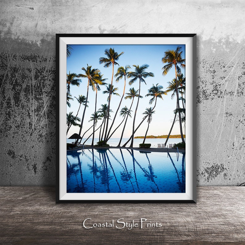 Palm Trees Print, Tropical Print, Ocean Print, Palm Print, Coastal Art, Blue Wall Art, Palm Photography, Vertical Print, Sea Blue Print, 121 image 3