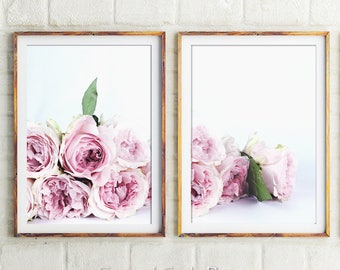 Set Of 2 Floral Prints, Pink Peonies Print, Peony Wall Art, Floral Print, Peony Print, Diptych, Botanical Wall Art, Prints, Roses Wall Decor