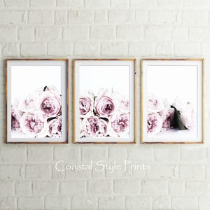 Pale Pink Peonies Set Of 3 Prints, Flowers Wall Decor,Pink Peony Print,Designer Wall Art, Roses Photography,Cafe Prints,Printables, Scandi