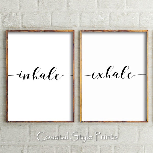 Inhale Exhale Print, Bedroom Print, Set Of 2 Typography Poster,Inhale Exhale Quote Print, Home Decor, Yoga Wall Art,Inhale Exhale Wall Decor