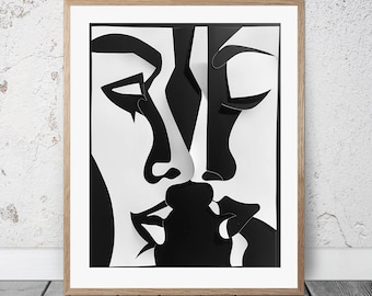 Black White Faces Poster, Picasso Printable Wall Art Print, Mid Century Modern Art, Retro Print, BW Modern Home Decor, Digital Art #481