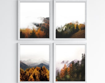 Set Of 4 Autumn Prints Mountain Wall Art Fall Farmhouse Galley Wall Art Landscape Print Set Nature Prints Wilderness Prints Boho Wall Art