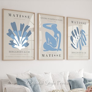 Matisse Wall Art Blue Set of 3 Modern Art Henri Matisse Poster Vintage Sky Blue Wall Art Neutral Tones Digital Download Printable Art #388