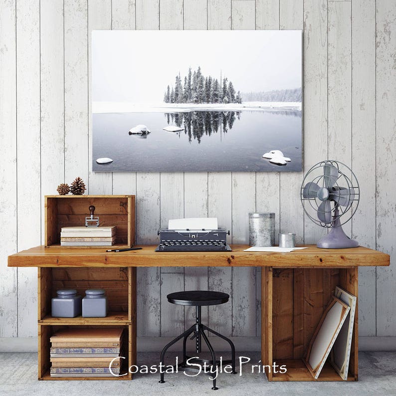 Winter Lake Print, Frozen Lake Photography, Scandinavian Art, Snow Trees Art Print, Gray Nature Print, Nordic Art, Reflection Print #230a image 7