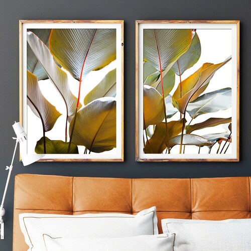 Tropical Print Set Banana Leaves Print Wall Decor Set of 2 Etsy