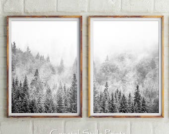 Set Of 2 Forest Prints, Scandinavian Wall Art, Black and White Print Set, Landscape Wall Art, Black and White Photography, Scandi Print Set