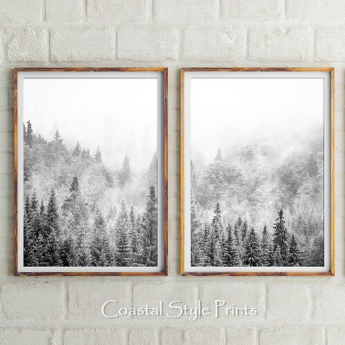 Set of 2 Forest Prints Scandinavian Wall Art Forest Etsy