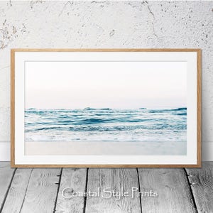 Lámina decorativa de pared con motivos costeros, descarga digital imprimible, paisaje marino, impresión horizontal grande de playa para oficina y hogar, decoración minimalista moderna #189b