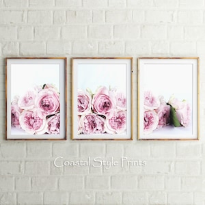 Peonies Print Set Of 3, Floral Wall Art Decor,Set Of 3 Prints,Peony Print Set,Designer Boho Art, Pink Roses Flowers Art Prints, Pastel Pink