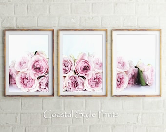 Peonies Print Set Of 3, Floral Wall Art Decor,Set Of 3 Prints,Peony Print Set,Designer Boho Art, Pink Roses Flowers Art Prints, Pastel Pink