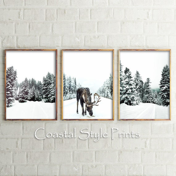 Winter Wonderland Decor Set of 3 Prints, Moose Print Decor, Christmas Wall  Art, Winter Holidays Gift, Printables Wall Art Instant Download 