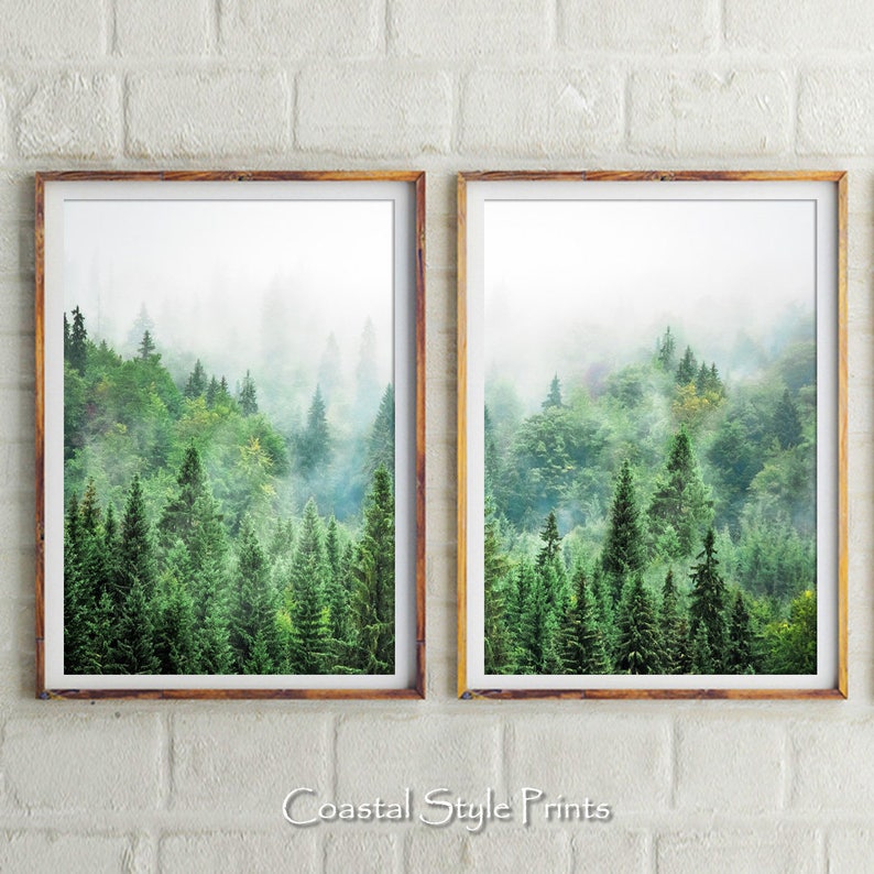 Set Of 2 Forest Prints, Scandinavian Wall Art, Forest Photography, Canadian, Forest Art Print Landscape Photography Print Green Forest Print image 2