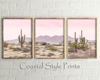 Pink Southwestern Wall Art , Set Of 3 Printable Art, Desert Wall Art, Desert Print Set, Western Print, Arizona Utah Texas Desert Art Set