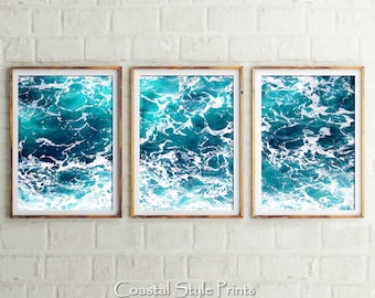 Turquouse Ocean Print Set of 3 Digital download  Coastal Wall Art Ocean Prints Teale Blue Art, Sea Print Blue Poster Modern Office Prints