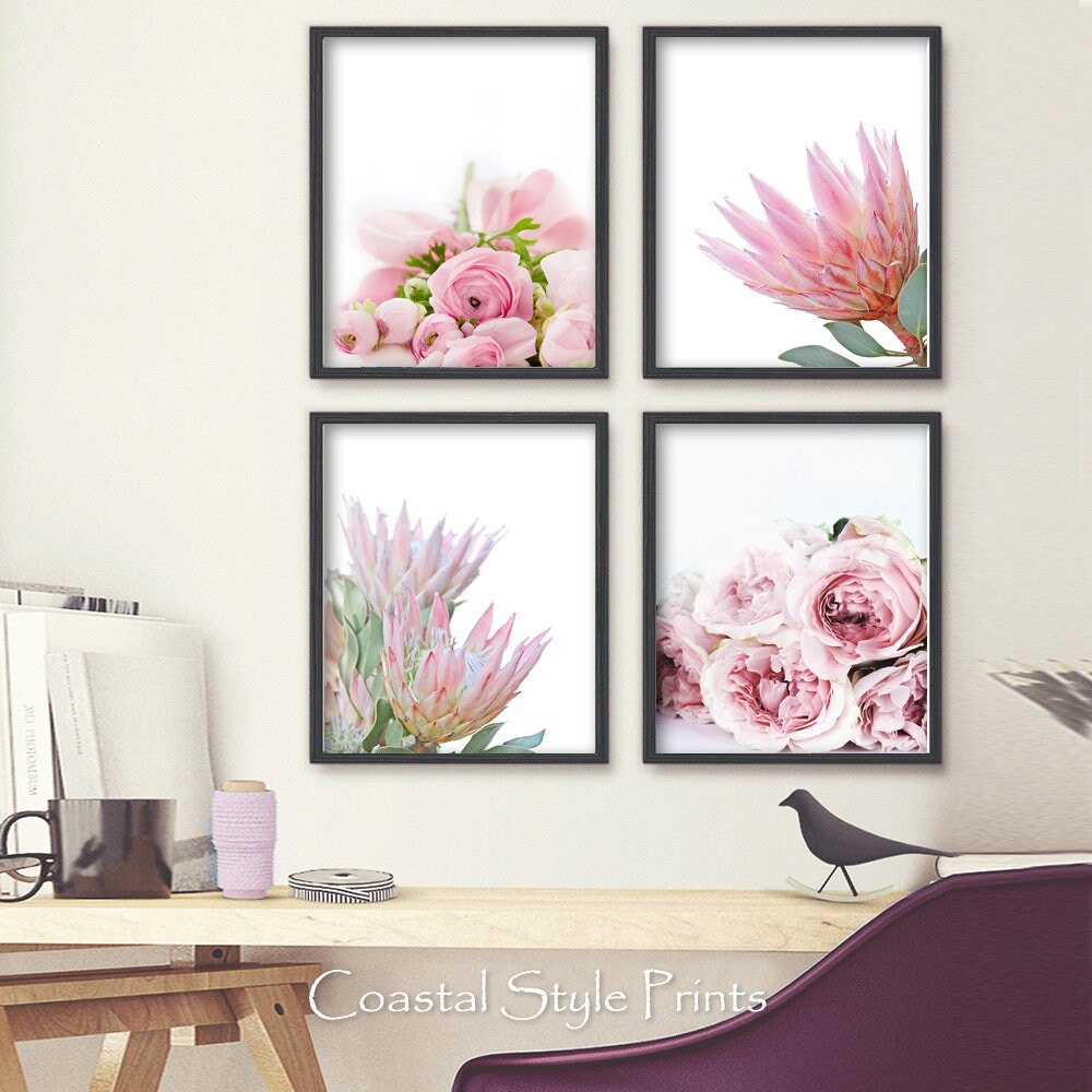 Botanical Print Set, Floral Wall Art, Floral Print Set Pink Botanical ...