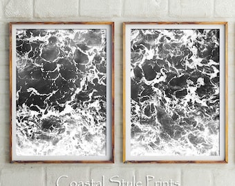 Set Of 2 Ocean Prints,Coastal Wall Decor,Ocean Photography,Black and White,Prints Wall Art,Sea Waves Prints,Water,Digital Print,Designer Art
