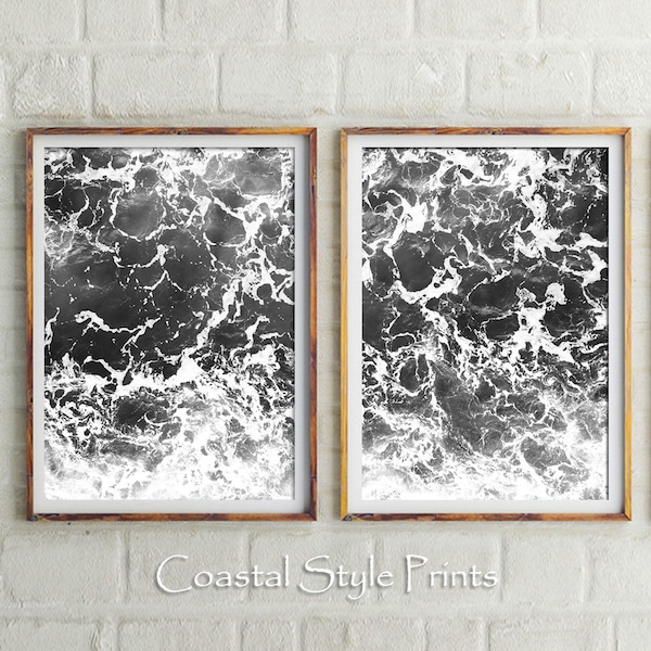 Set Of 2 Ocean Prints,Coastal Wall Decor,Ocean Photography,Black and White,Prints Wall Art,Sea Waves Prints,Water,Digital Print,Designer Art