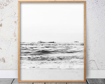 Arte de pared en blanco y negro, impresión de playa, decoración de pared oceánica, decoración costera, arte de pared de playa, fotografía de playa, imprimible, impresión oceánica, minimalista moderno.