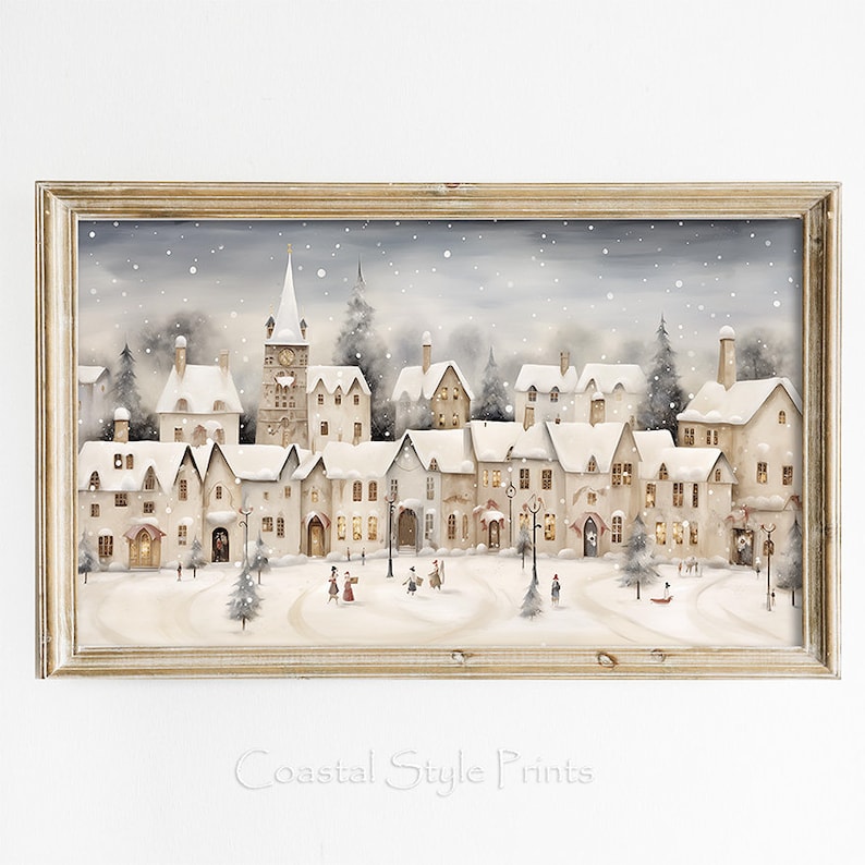 Christmas Frame TV Art, Christmas Samsung Frame TV Art, Scandi Christmas Art, Winter Frame TV Art, Scandinavian Village Tv Art 432 image 1