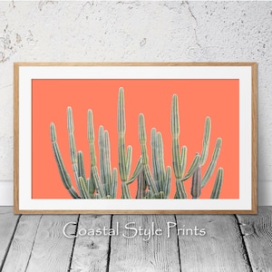 Orange Wüste Kaktus Druck, Bunte Wüste Wand Kunst, Boho Dekor, Saguaro Kaktus, Kaktus Poster, Große druckbare Wüste, Südwesten Druck