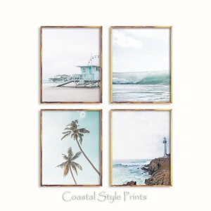 Set di stampe costiere blu, set di 4 stampe da parete, arte stampabile, arredamento per la casa, arredamento da spiaggia, stampa da spiaggia, palme, arte nautica 247