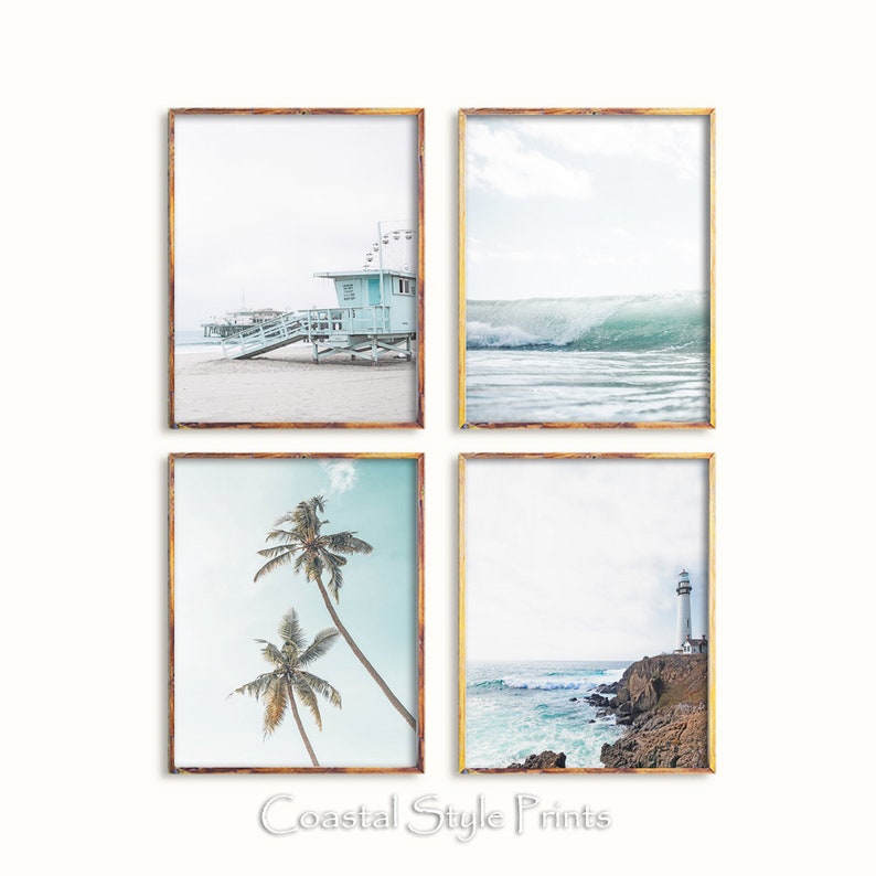 Coastal Print Set, Set Of 4 Prints Wall Art, Hamptons Printable Art,Home Decor,Beach Decor,Beach Print,Palm Trees, Nautical Art 