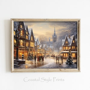 Printable Christmas Village Scene Digital Print, European Vintage Festive Holiday Wall Art, Vintage Winter Prints, Digital Download #434