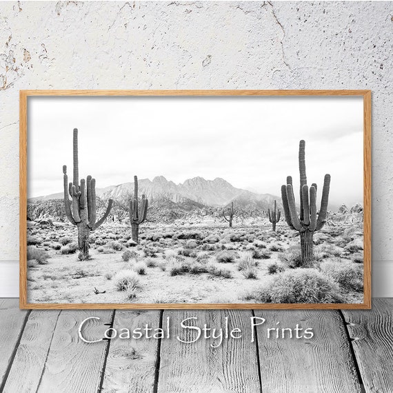 Desert Landscape, Arizona Photography, Prints Wall Art, Black White Art, Desert Decor, Saguaro Cactus Print, Desert Photography, Black White