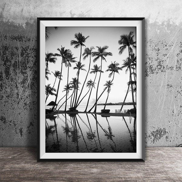 Monochrome Photography, Palm Trees Print, Tropical Print, Ocean Print, Palm Decor, Coastal Art, Beach Wall Art, B & W, Beach Print, 120