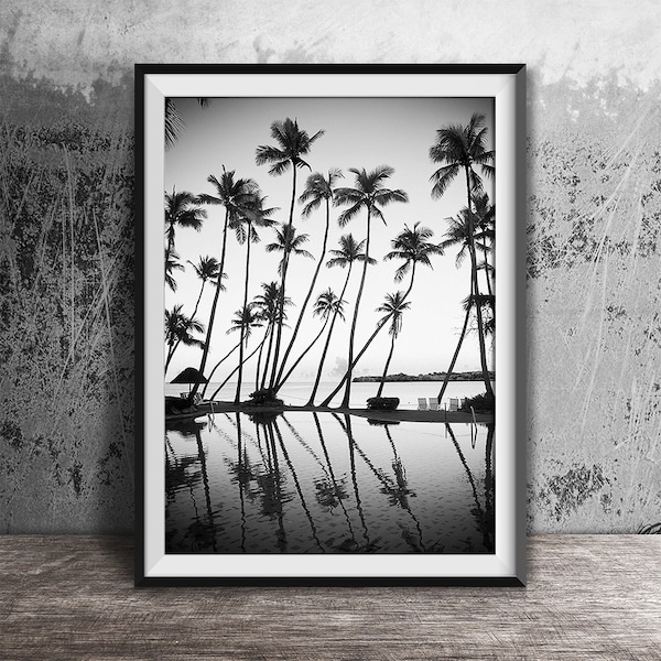 Monochrome Photography, Palm Trees Print, Tropical Print, Ocean Print, Palm Decor, Coastal Art, Beach Wall Art, B & W, Beach Print, 120