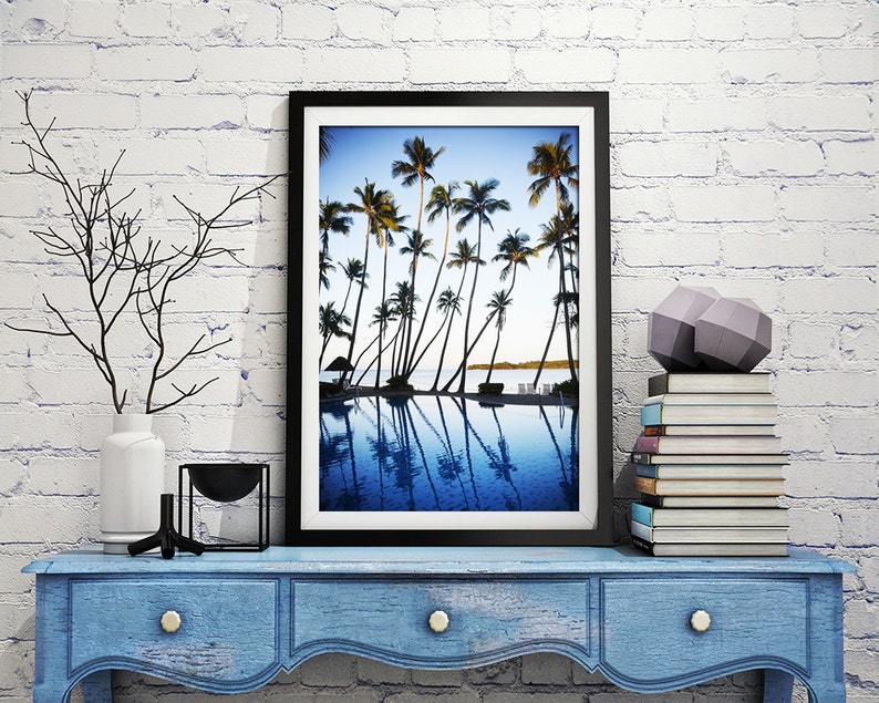 Palm Trees Print, Tropical Print, Ocean Print, Palm Print, Coastal Art, Blue Wall Art, Palm Photography, Vertical Print, Sea Blue Print, 121 image 5