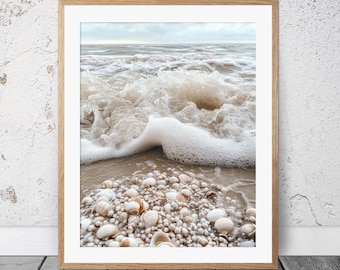 Lámina decorativa de playa para imprimir, estampado de olas del océano, decoración de playa arenosa, póster de playa costera, fotografía neutra de playa de California #560