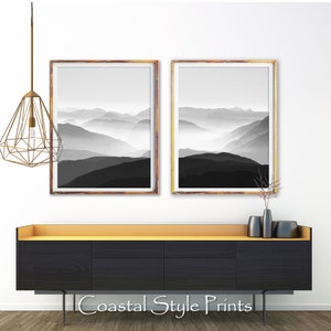 Modern Wall Art, Black and White Print Set Of 2 Prints,Mountain Print,Large Wall Art,Forest Print,Nordic Print,Nature Print, Twin Set