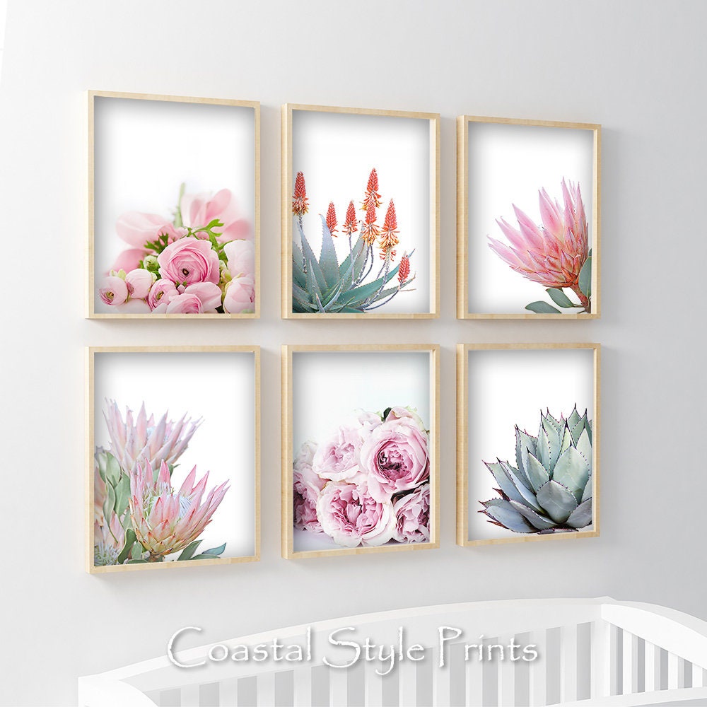 Botanical Gallery Wall Pastel Print Set of 6 Prints Wall Art Floral ...