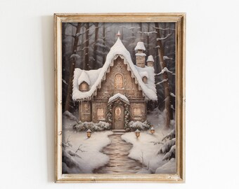 Vintage Gingerbread House Christmas Printable Art, Farmhouse Wall Art (Digital Download)
