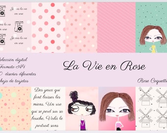 Colección digital de papeles Scrapbooking La vie en Rose