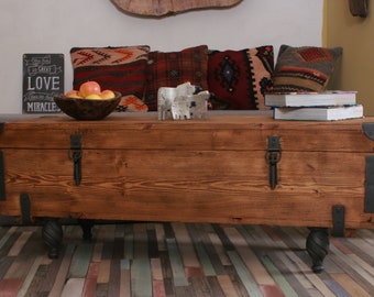 Wooden Chest Coffee Table • Rustic Table Chest • Handmade Farmhouse Storage Furniture