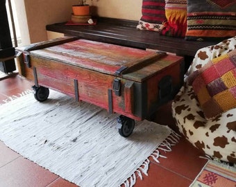 Trunk coffee table chest, end table, sofa table with storage, farmhouse table with wheels