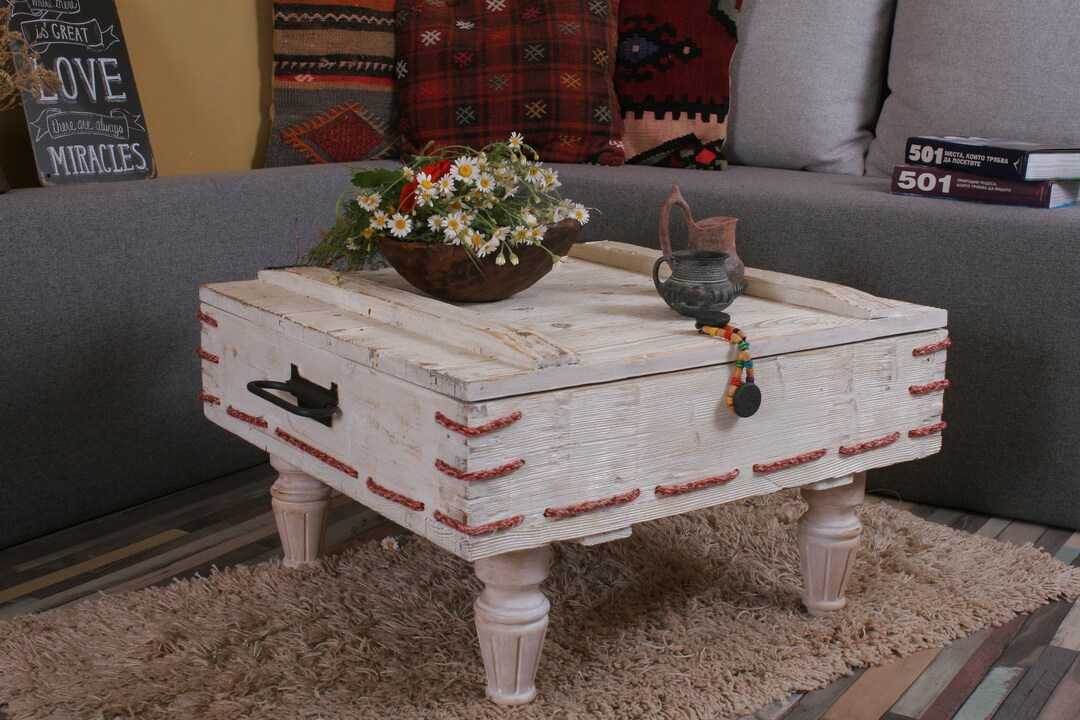 BOHO Style Wooden Chest Coffee Table With Storage Bohemian Style Table ...