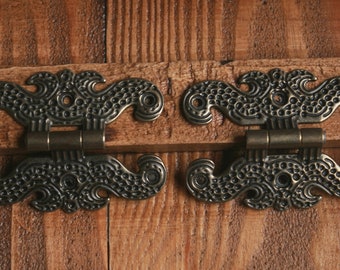 4 pcs 70mmX50mm ornate vintage metal hinges,color antique bronze decorative hinges, medieval hinges