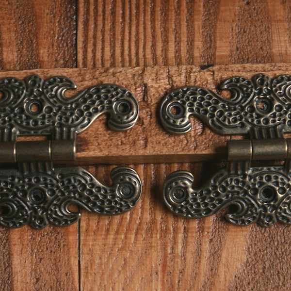 4 Stk 70mmX50mm verzierte vintage Metallscharniere, antike Bronze-Scharniere, mittelalterliche Scharniere