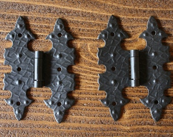 NEW 4 pcs   2.8 inc Х 1 inc   69mm X 23mm metal ornate hinges black color antique old style castle hinges, medieval hinges