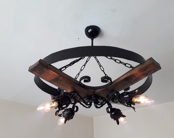 Barrel light fixture. Barrel Chandelier lighting .Rustic ceiling light made from retired wine barrels.